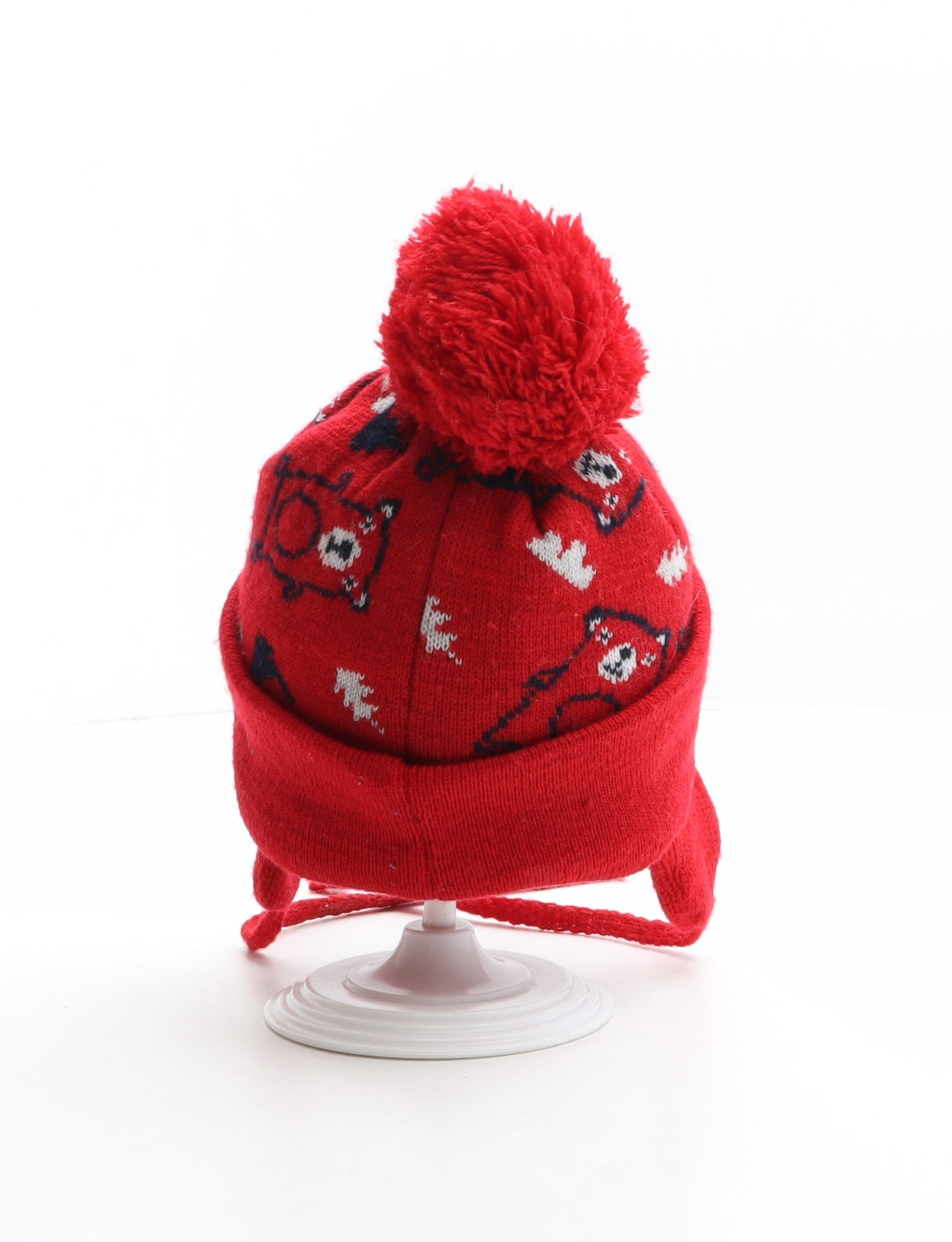 Preworn Boys Red Geometric Acrylic Bonnet One Size - Bears print design