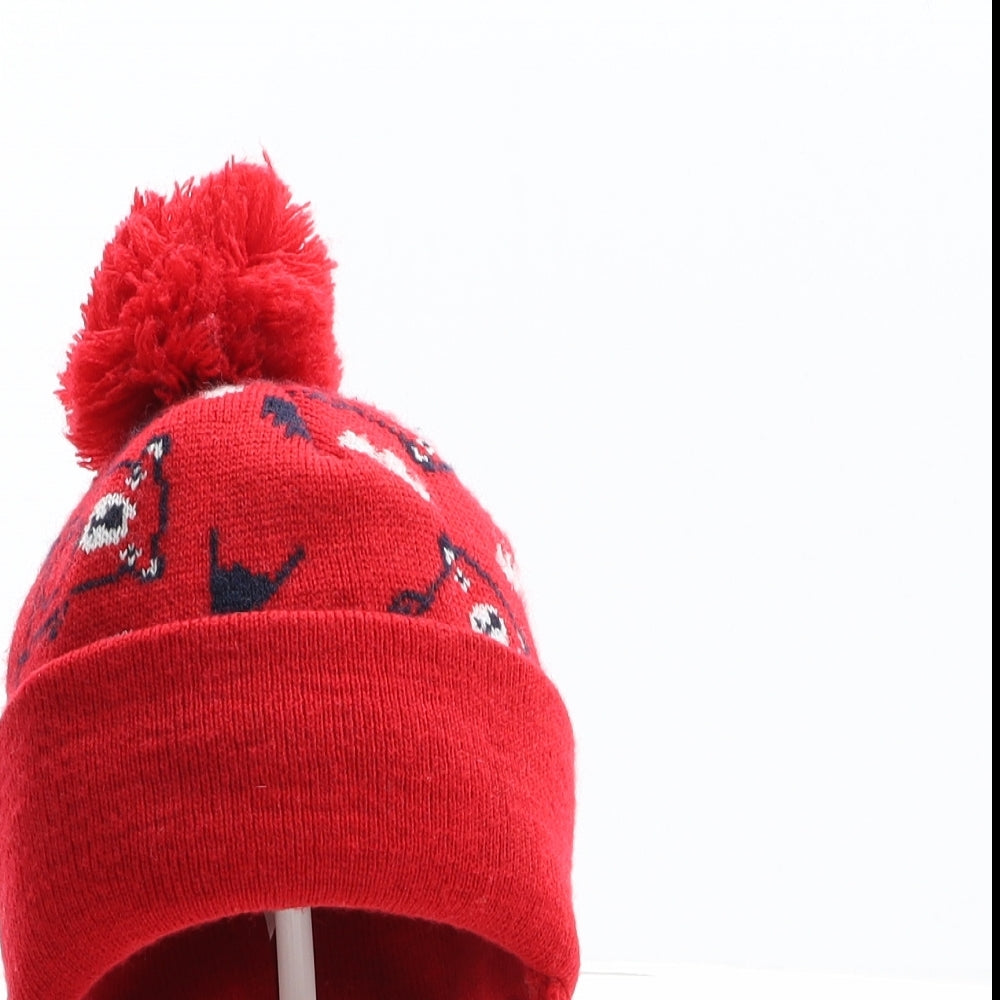 Preworn Boys Red Geometric Acrylic Bonnet One Size - Bears print design