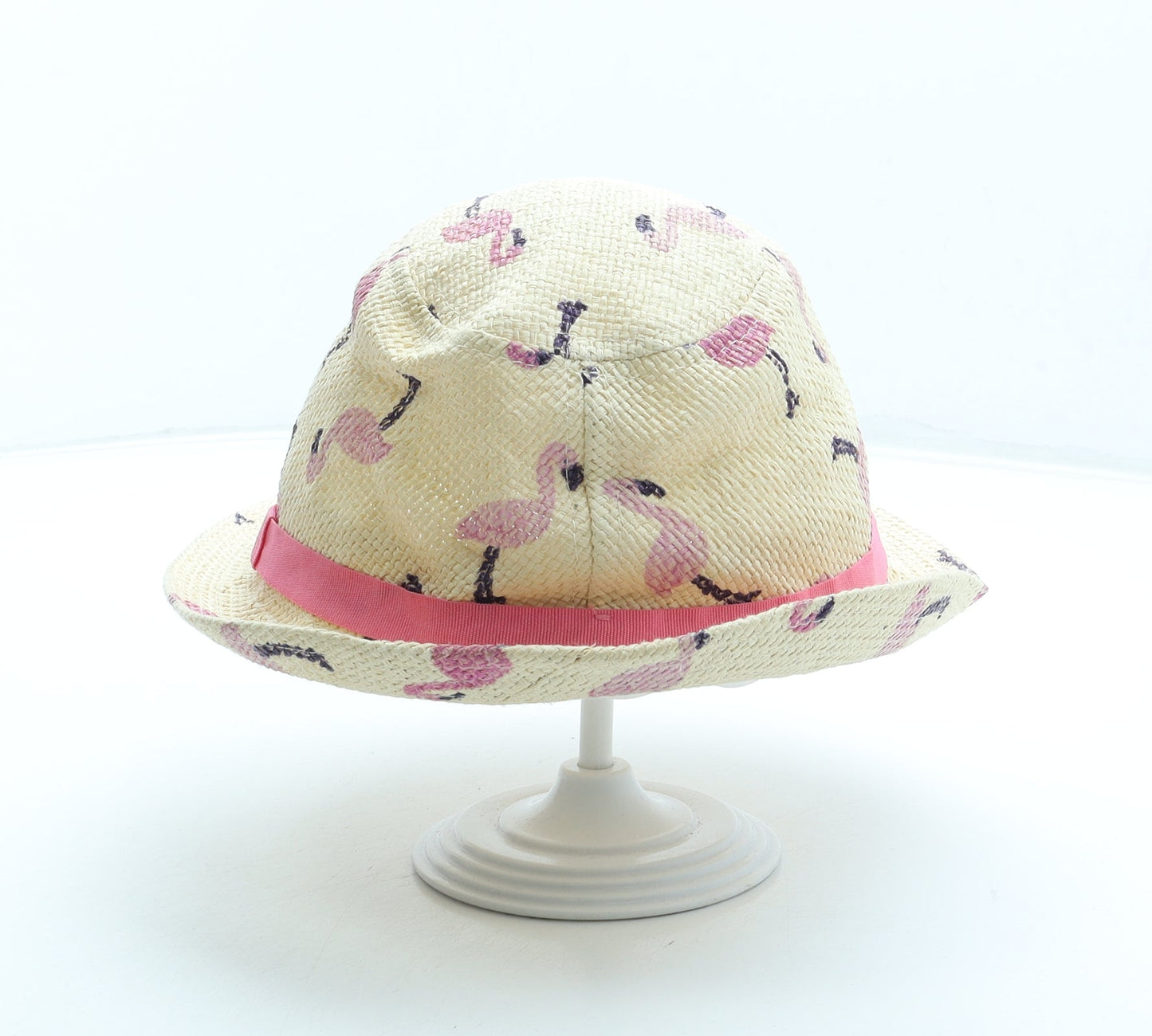 George Girls Beige Geometric Paper Panama Hat Size S - Flamingo