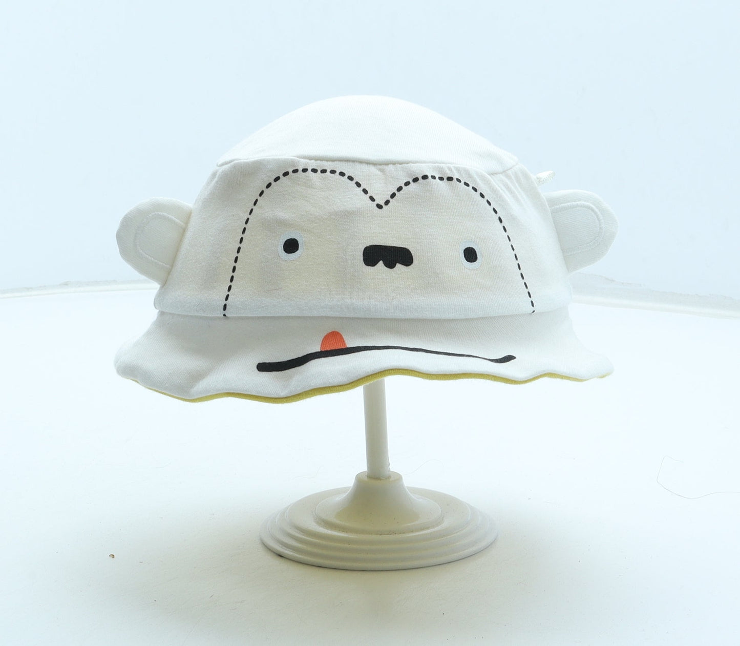 F&F Boys White 100% Cotton Bucket Hat Size S - Monkey Ears