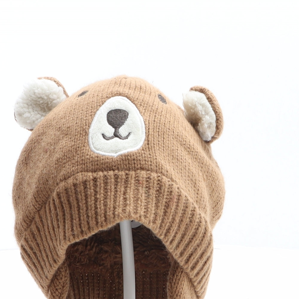 George Boys Brown Acrylic Bonnet One Size - Bear design