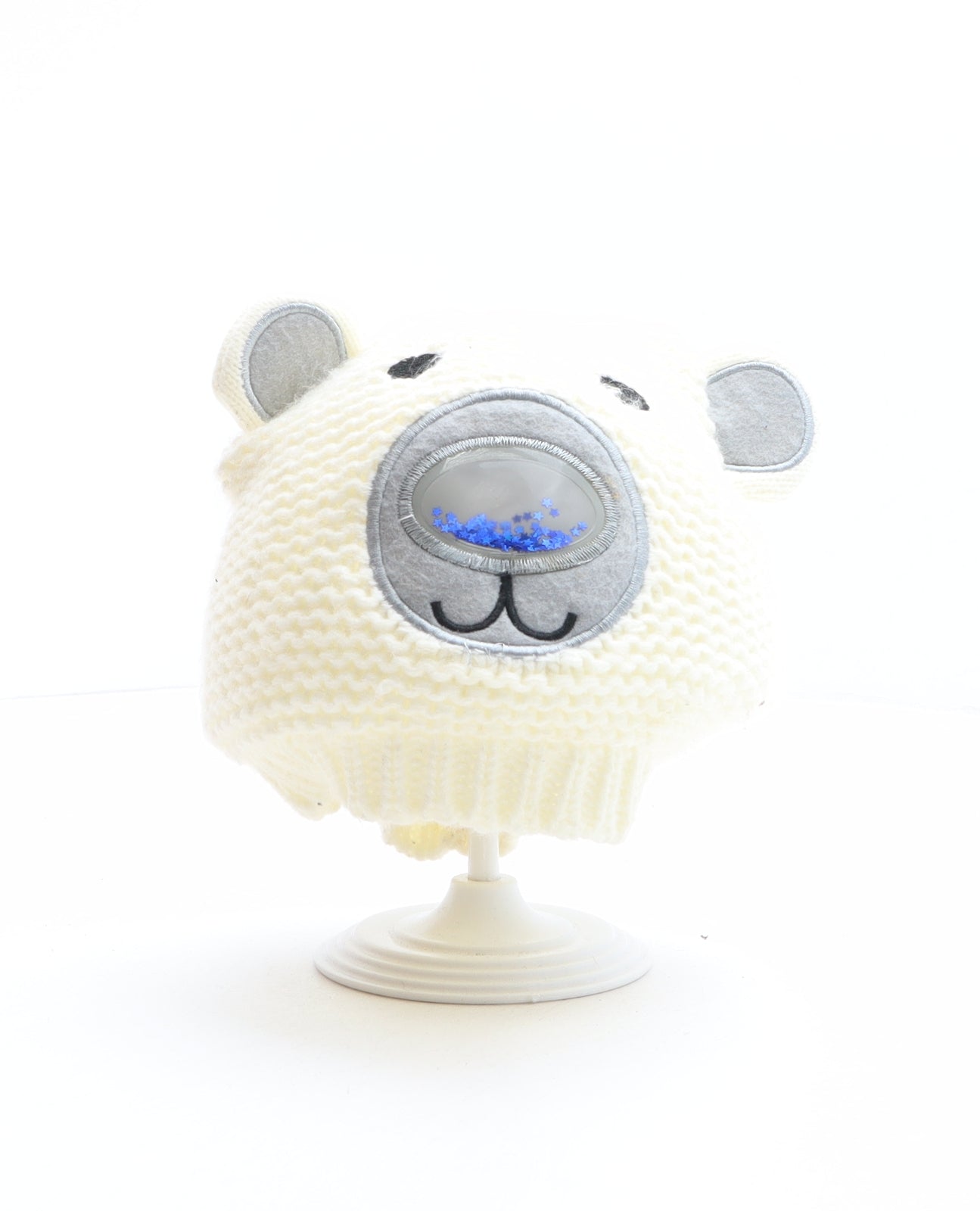 F&F Boys Ivory Acrylic Beanie Size L - Bear Design
