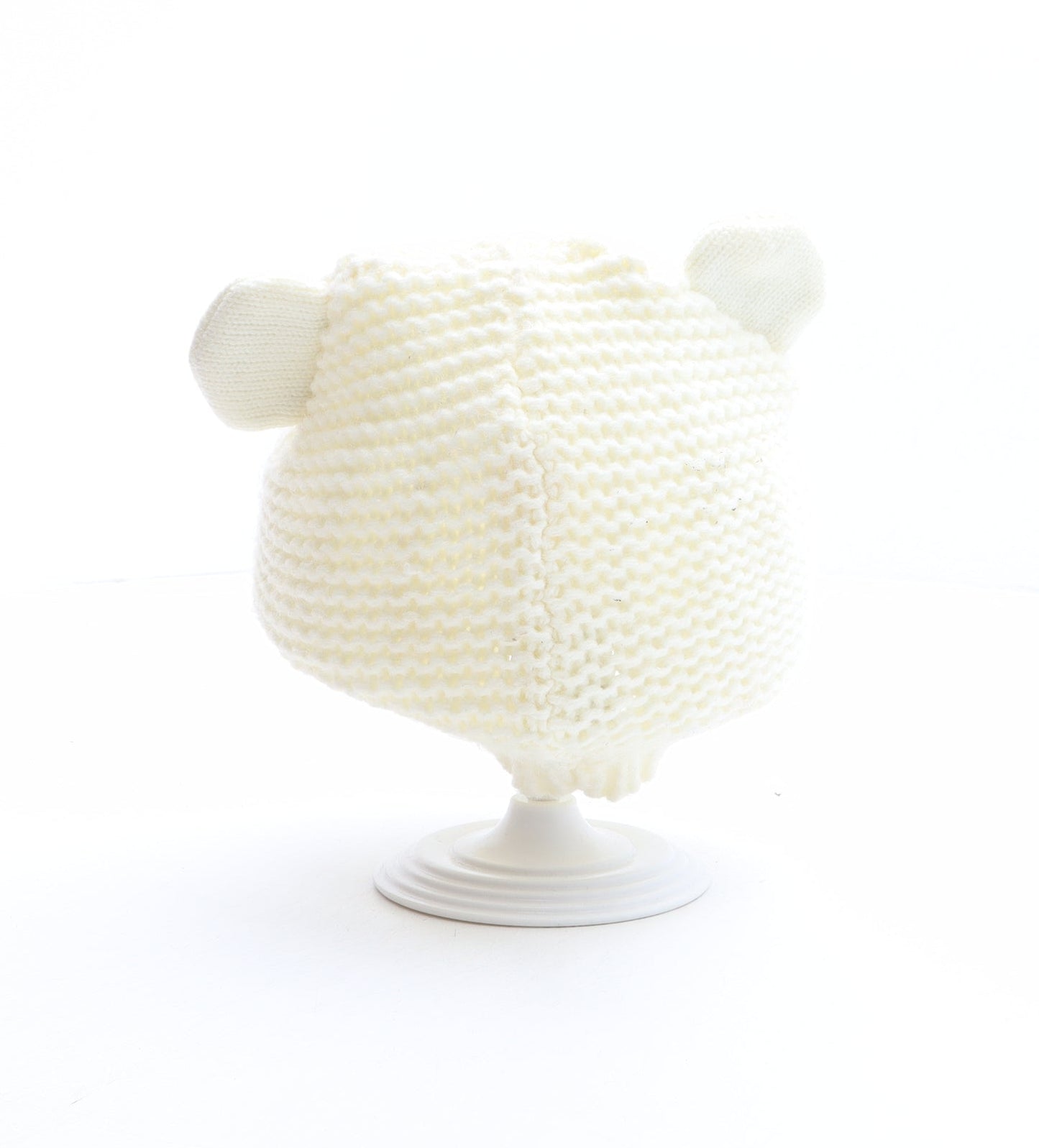 F&F Boys Ivory Acrylic Beanie Size L - Bear Design
