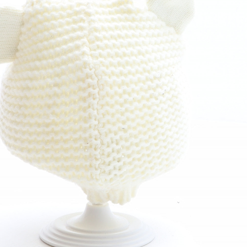 F&F Boys Ivory Acrylic Beanie Size L - Bear Design