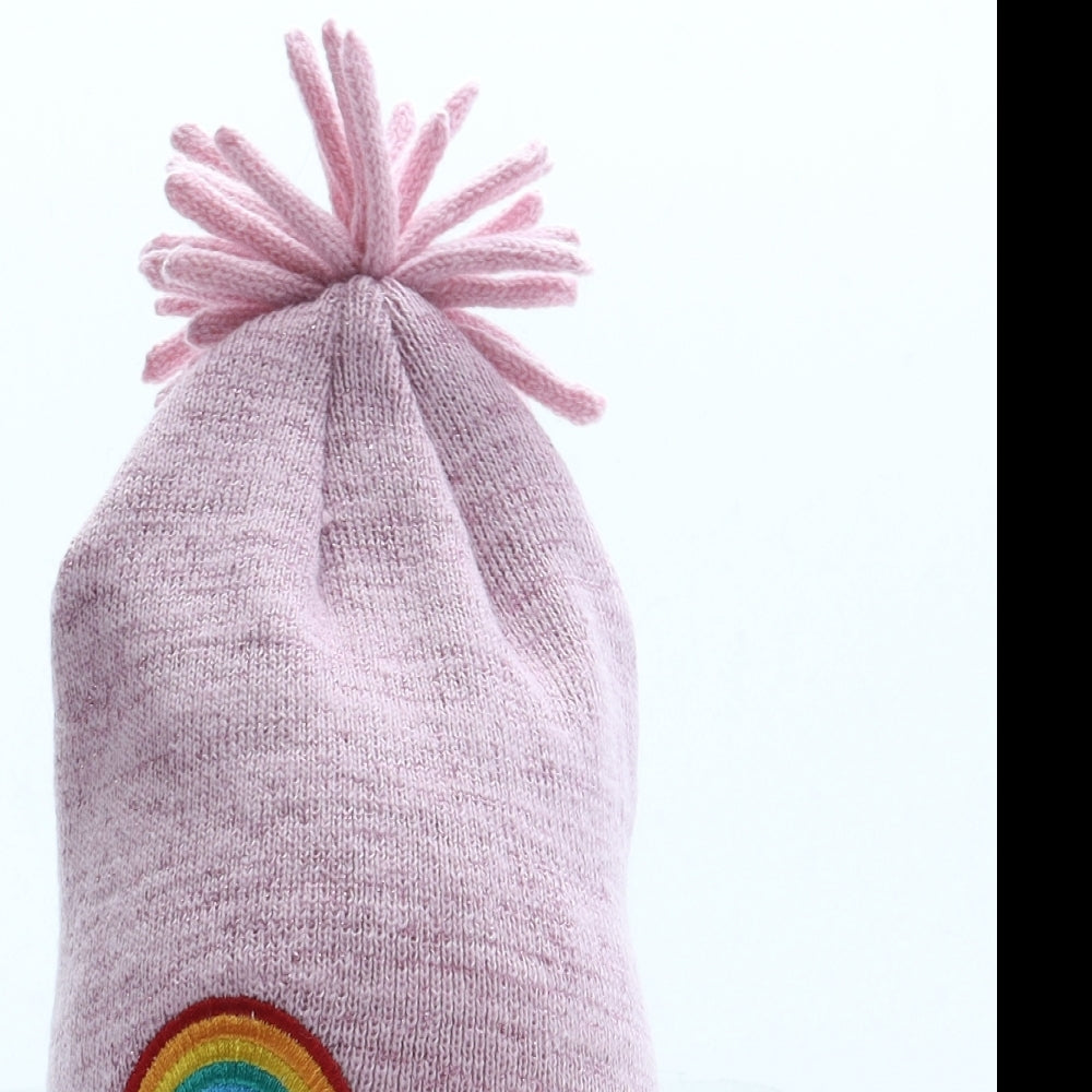 George Girls Pink Acrylic Bobble Hat Size S - Rainbow
