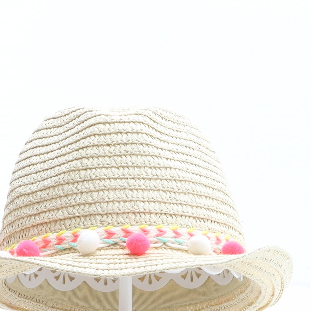 Primark Girls Beige Paper Trilby One Size - Pom Pom trim