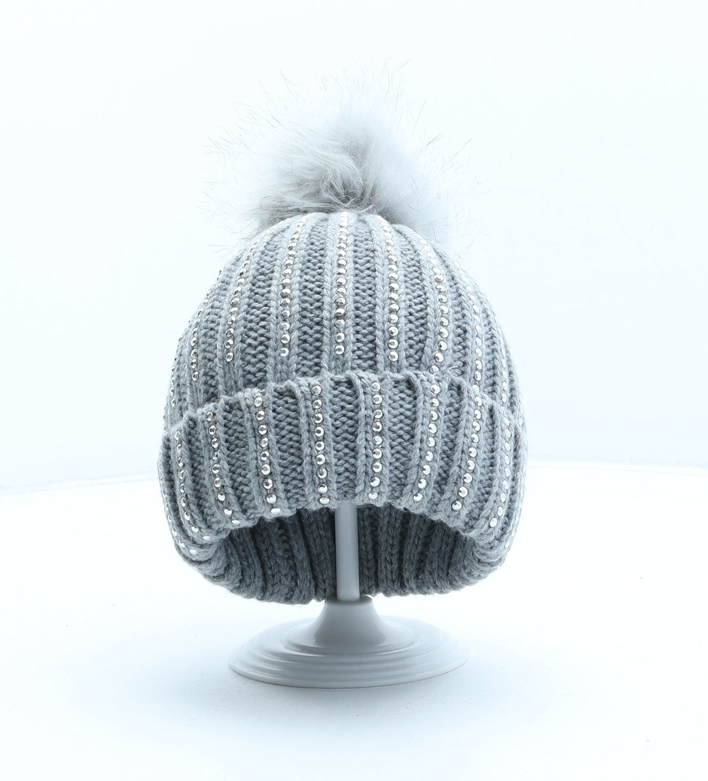 Primark Womens Grey Polyester Bobble Hat Size S