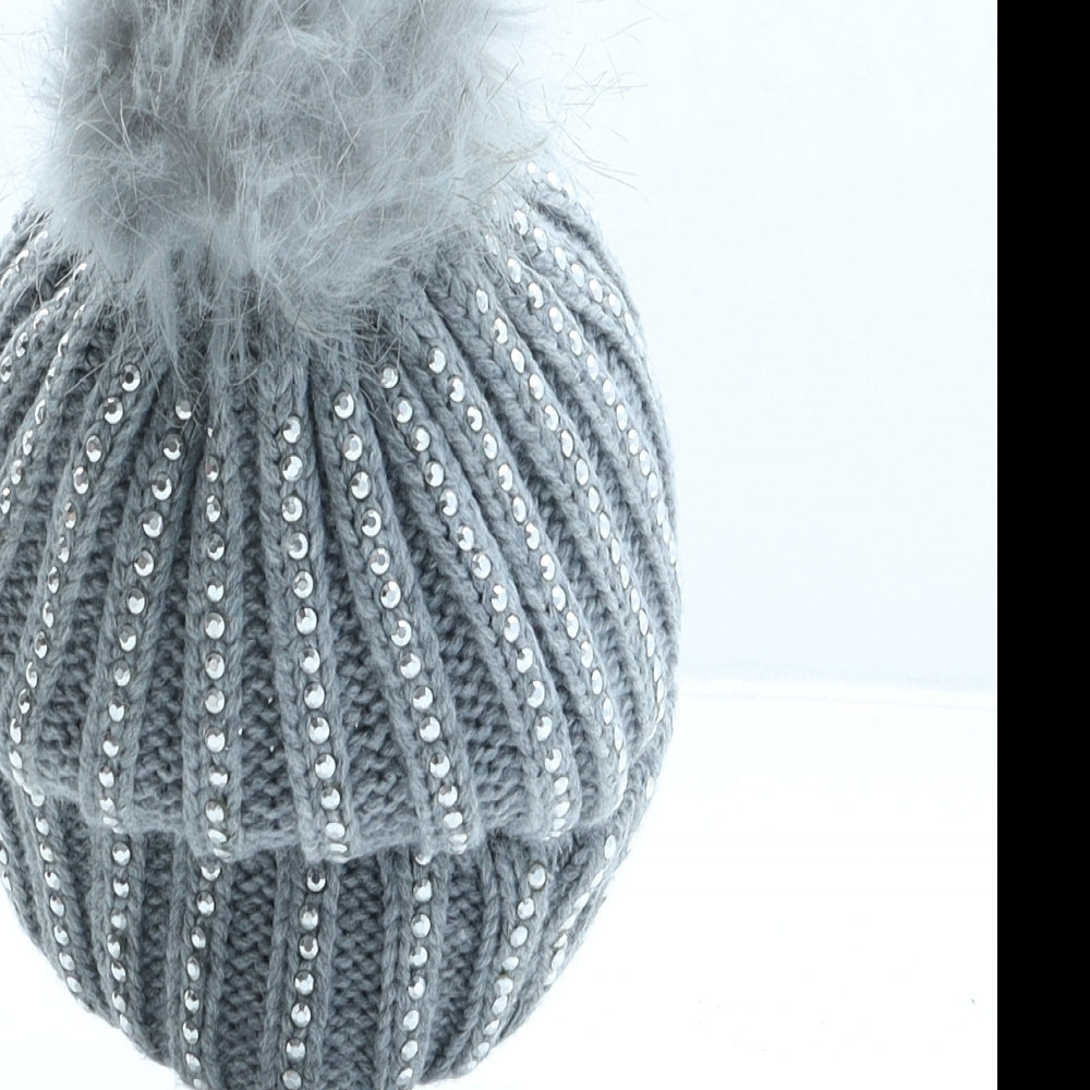 Primark Womens Grey Polyester Bobble Hat Size S