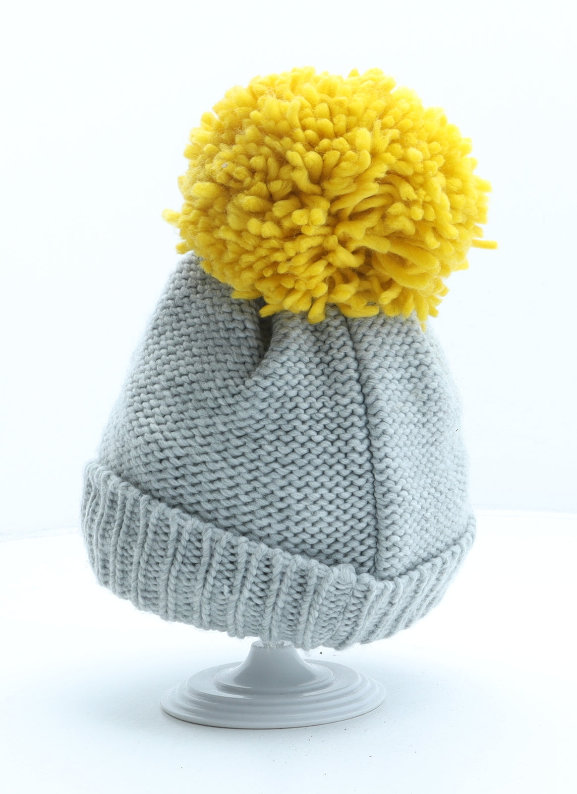 George Girls Grey Floral Acrylic Bobble Hat One Size