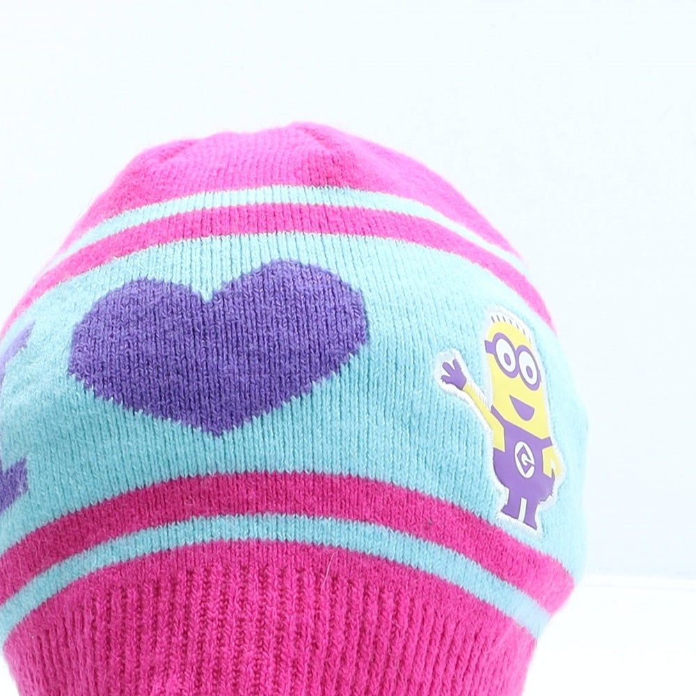 George Girls Multicoloured Striped Acrylic Beanie One Size - Minions