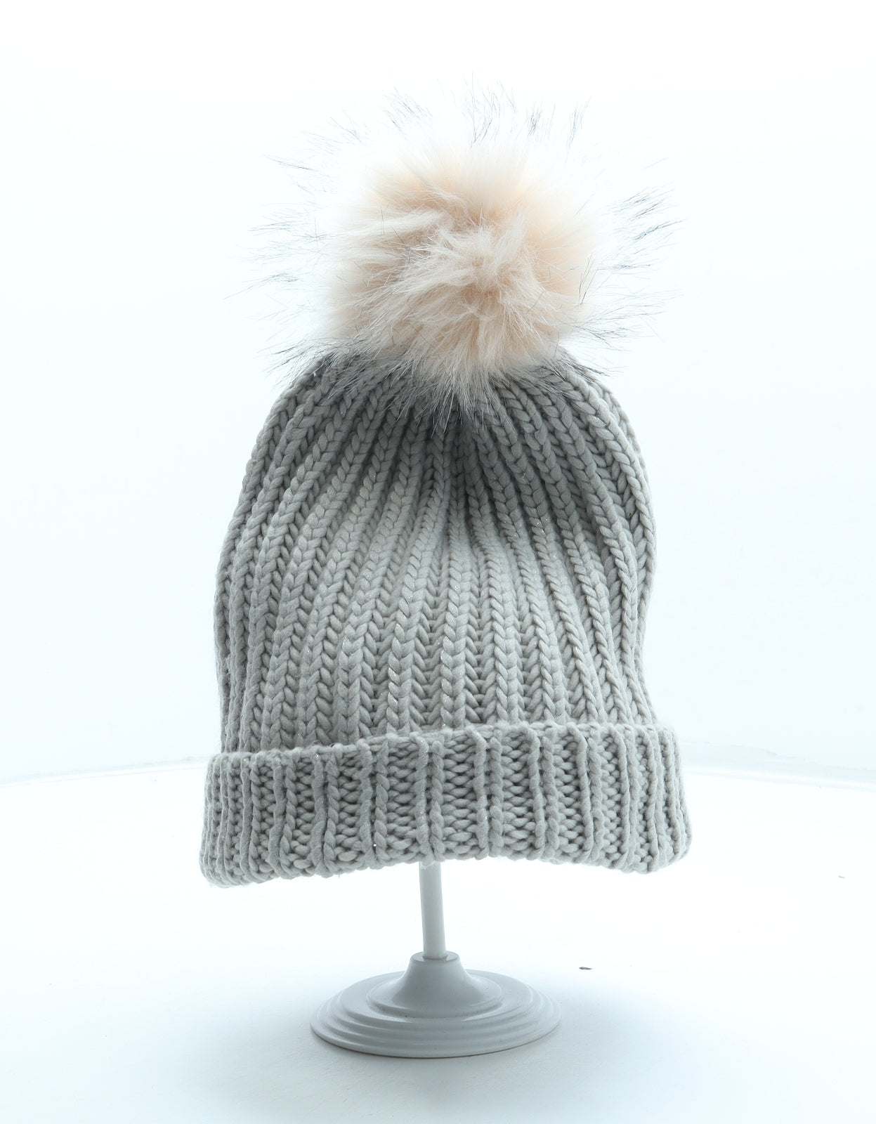 Preworn Womens Grey Acrylic Bobble Hat One Size