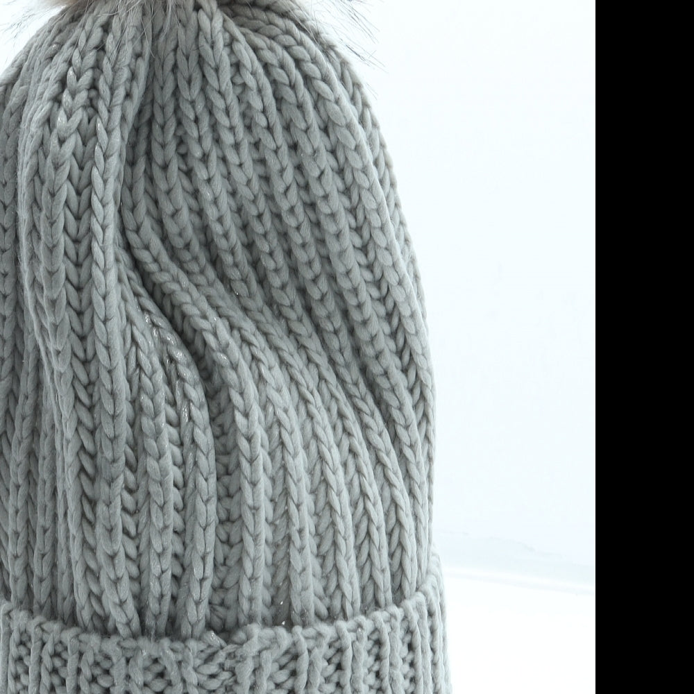 Preworn Womens Grey Acrylic Bobble Hat One Size