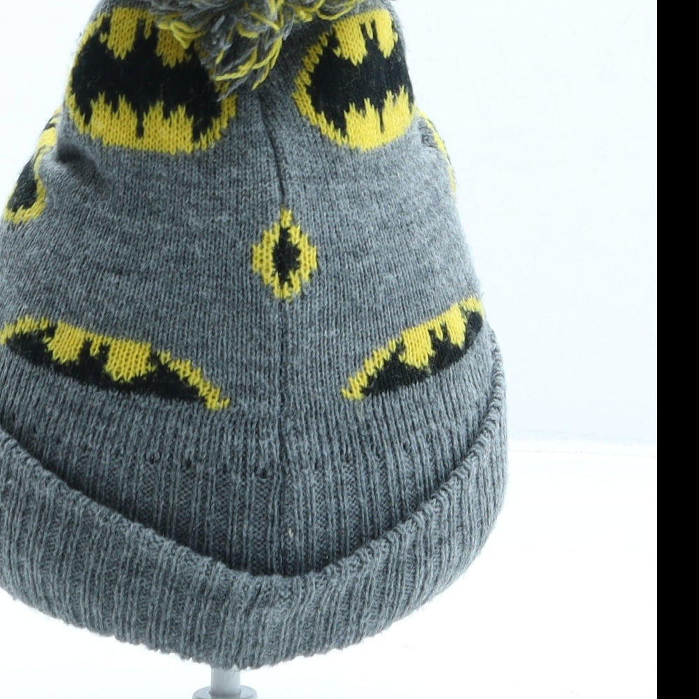 Primark Boys Grey Geometric Acrylic Bobble Hat One Size - Batman