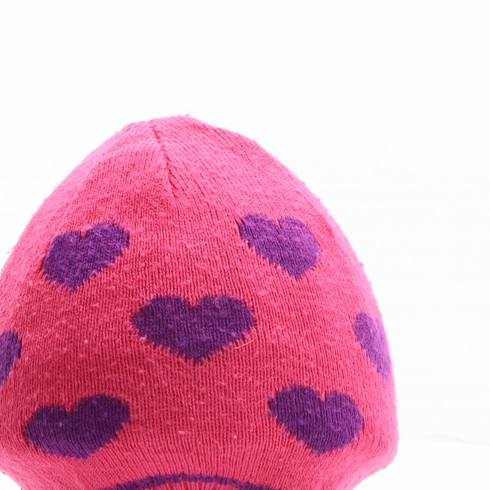George Girls Multicoloured Geometric Acrylic Beanie One Size - Heart pattern