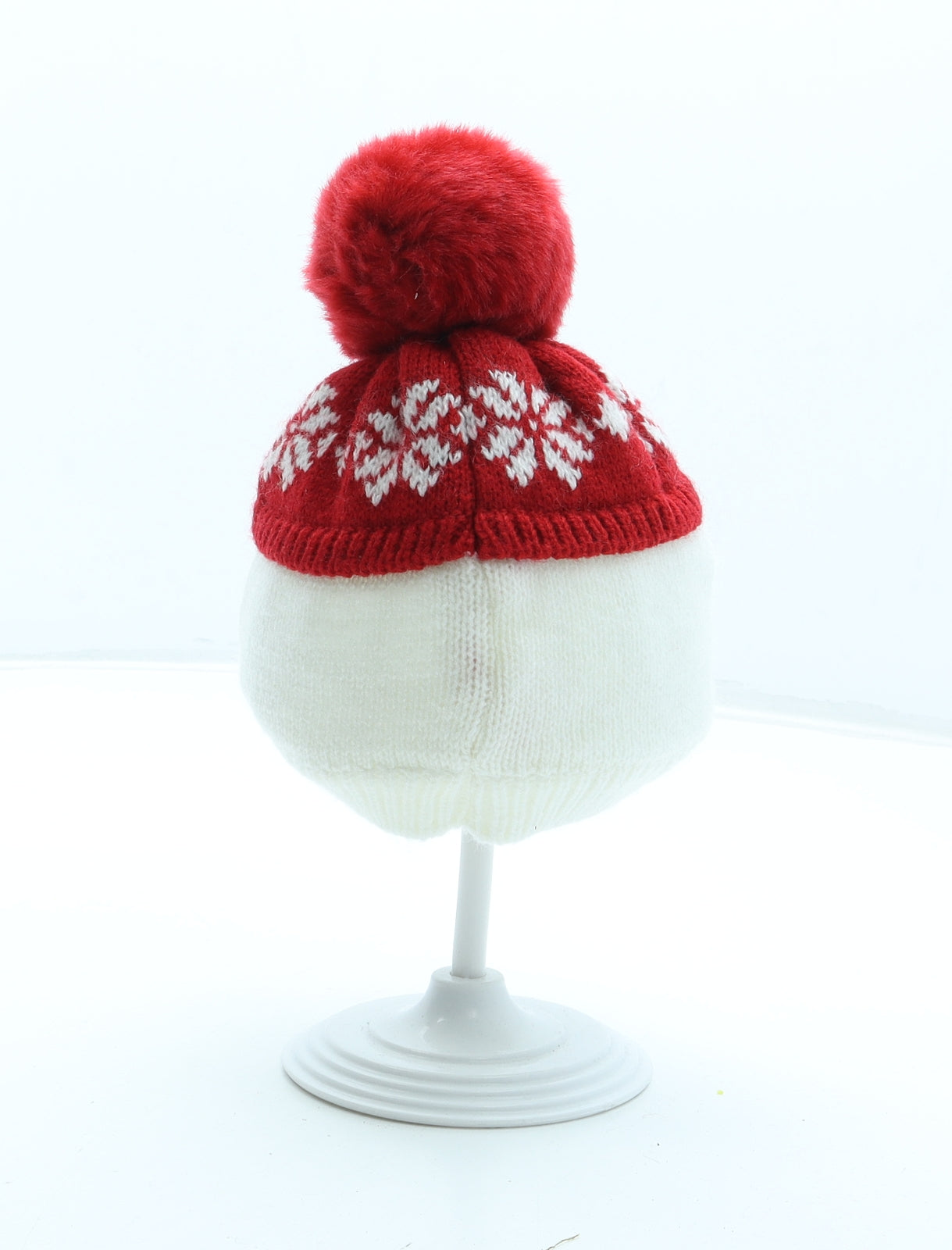 George Girls Multicoloured Colourblock Acrylic Bobble Hat Size S - Snowman
