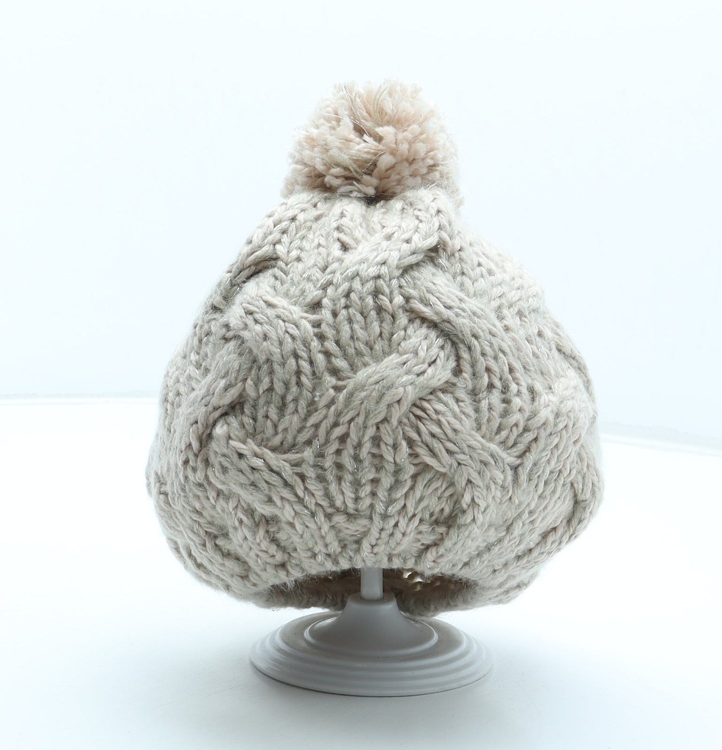 Preworn Womens Beige Acrylic Bobble Hat One Size