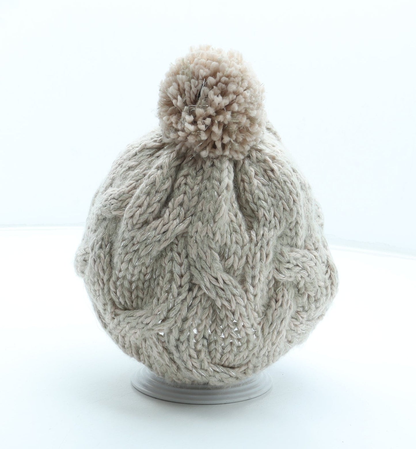 Preworn Womens Beige Acrylic Bobble Hat One Size