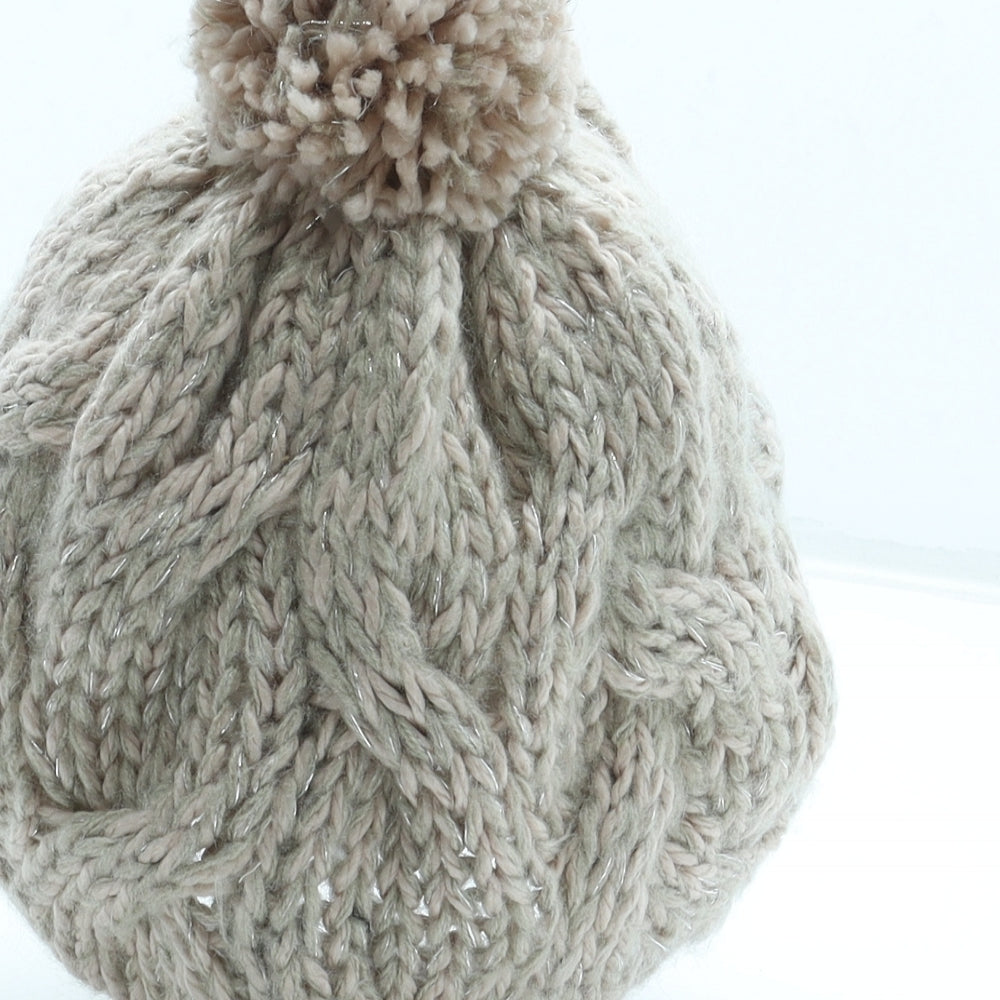 Preworn Womens Beige Acrylic Bobble Hat One Size