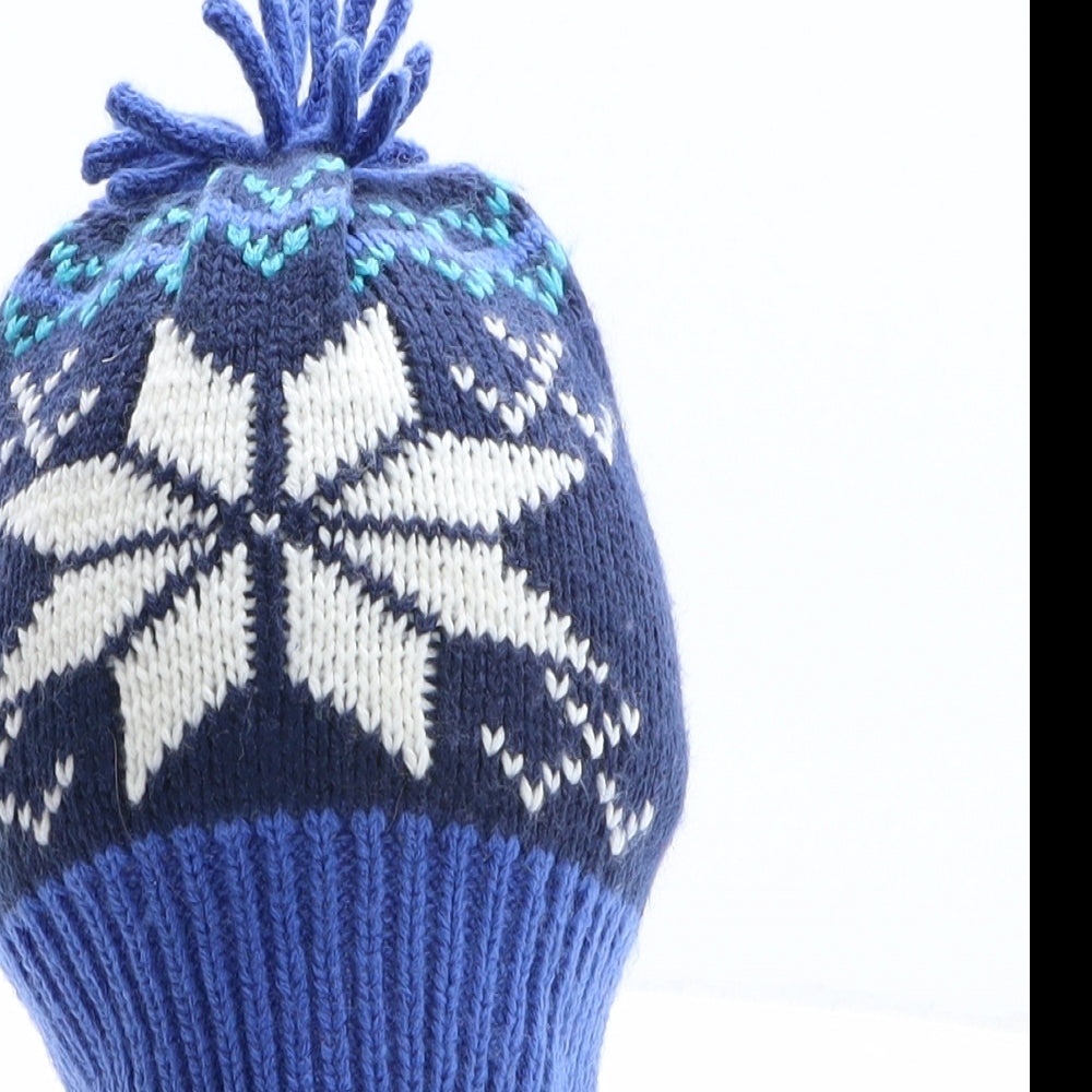 George Girls Blue Fair Isle Acrylic Bobble Hat One Size