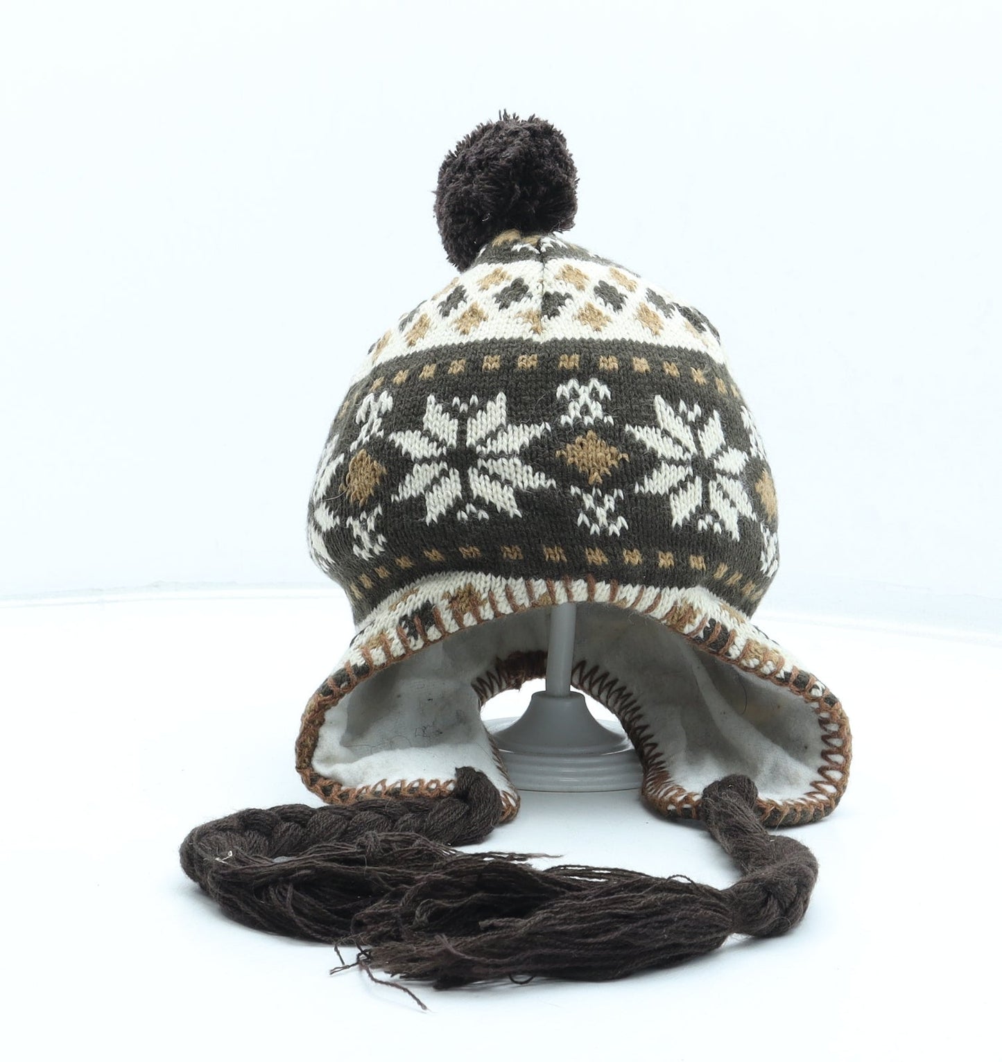 Preworn Boys Brown Fair Isle Acrylic Bobble Hat One Size