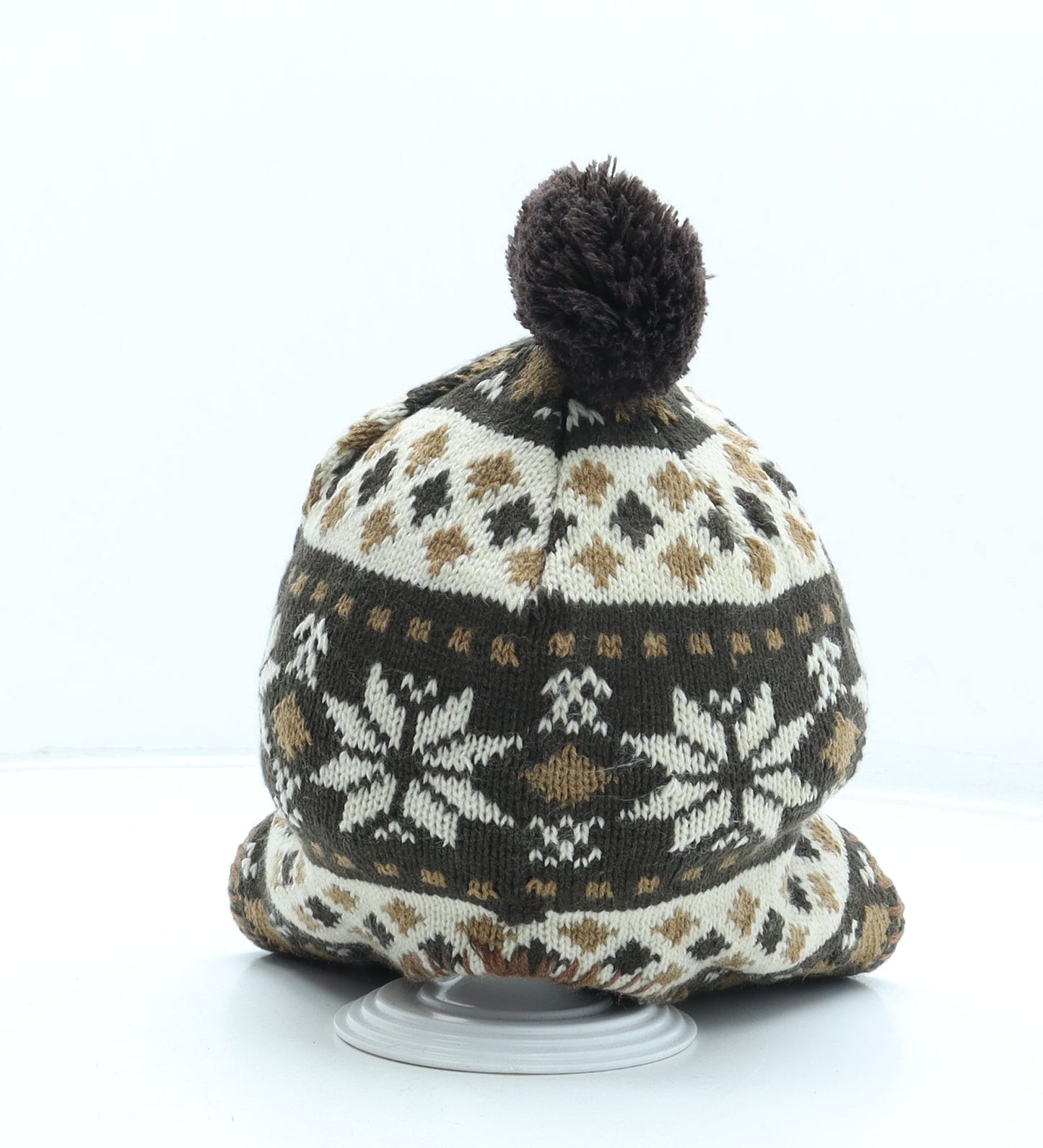 Preworn Boys Brown Fair Isle Acrylic Bobble Hat One Size