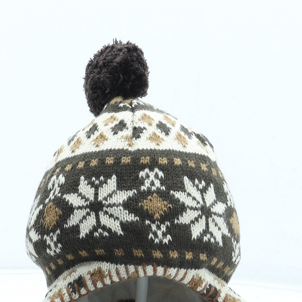 Preworn Boys Brown Fair Isle Acrylic Bobble Hat One Size