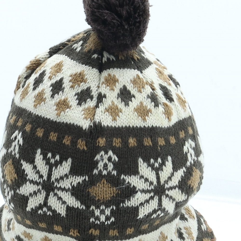 Preworn Boys Brown Fair Isle Acrylic Bobble Hat One Size