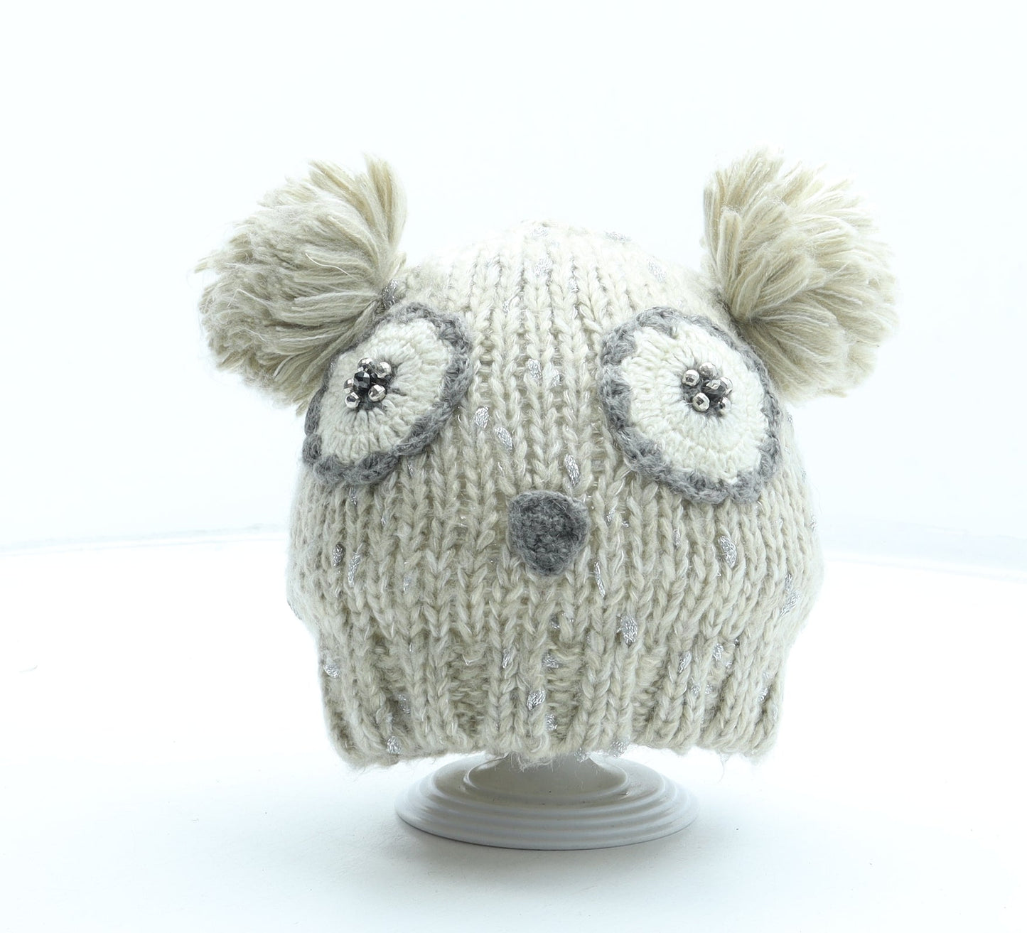 Preworn Girls Beige Acrylic Bobble Hat Size S - Owl Ears