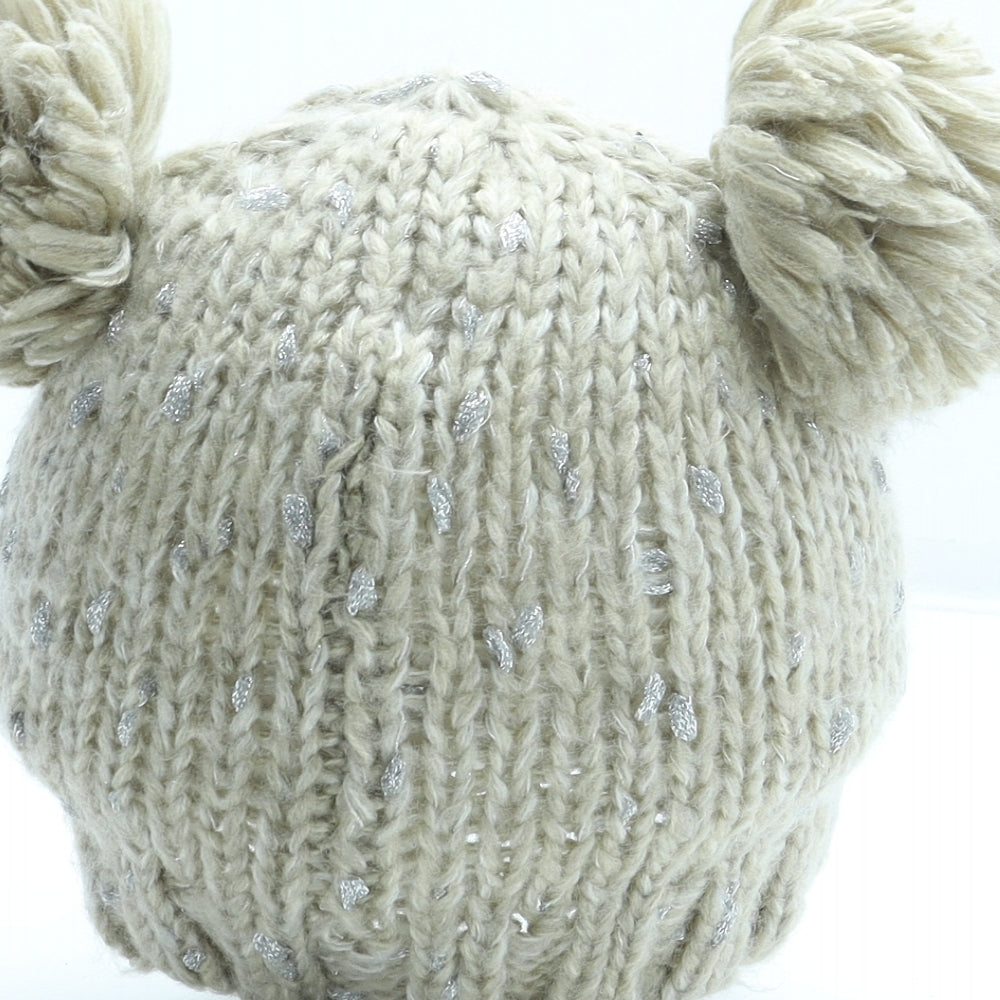 Preworn Girls Beige Acrylic Bobble Hat Size S - Owl Ears