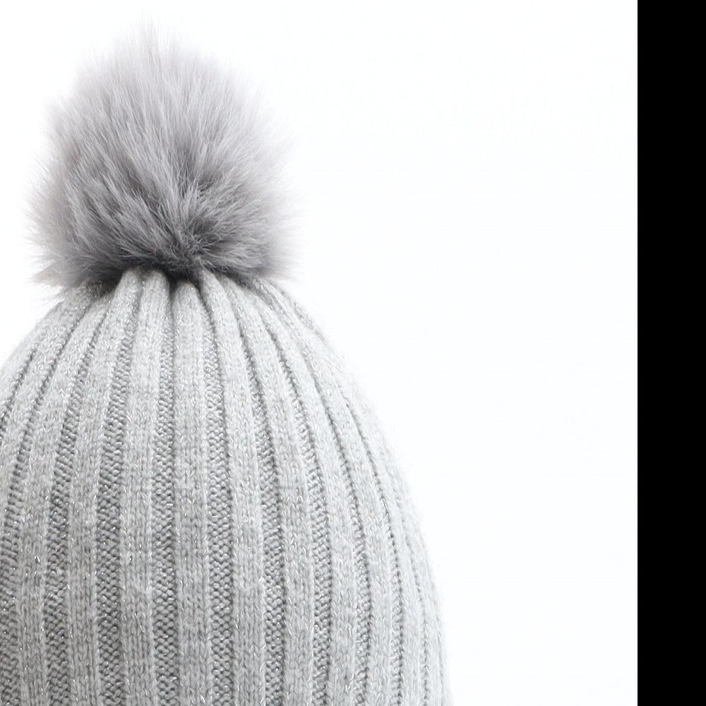 Primark Girls Grey Polyester Bobble Hat Size M - Size M/L