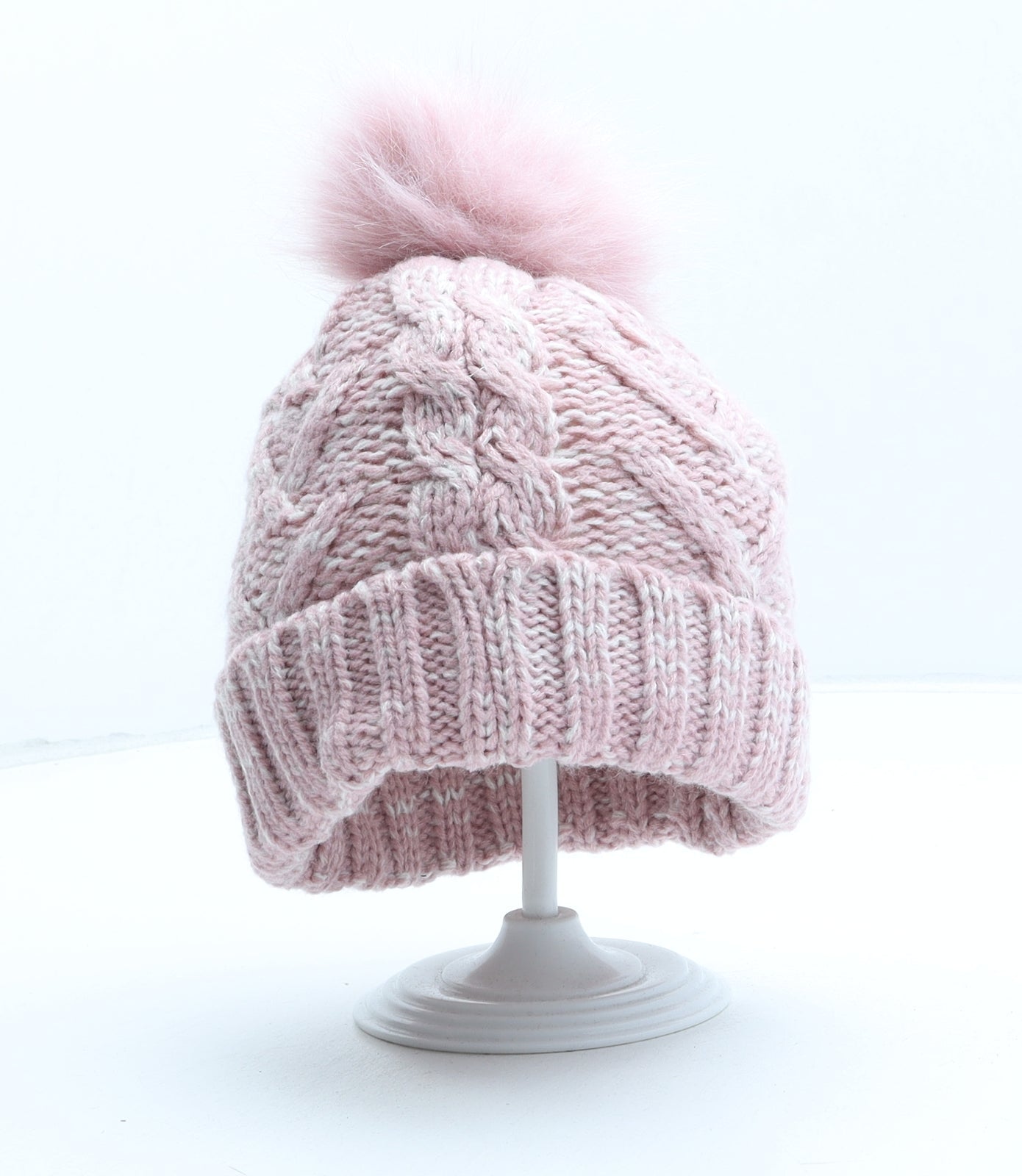 Primark Girls Pink Acrylic Bobble Hat Size S