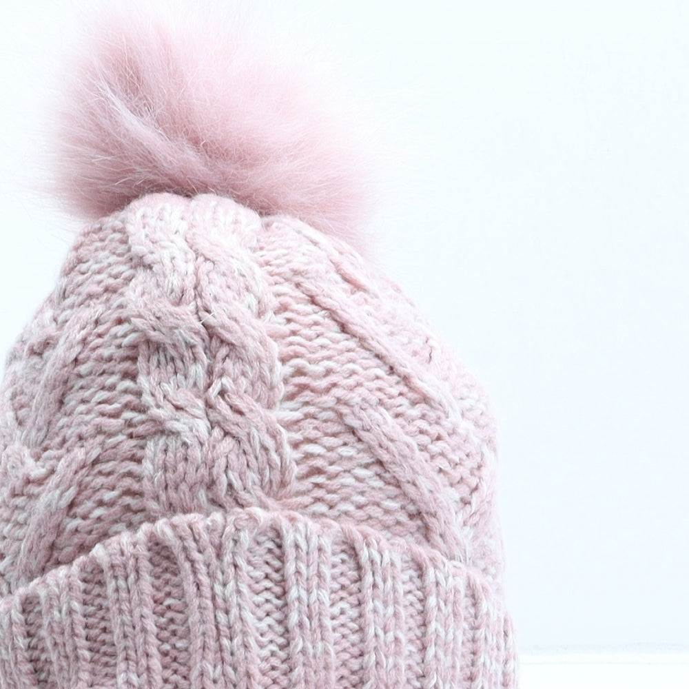 Primark Girls Pink Acrylic Bobble Hat Size S