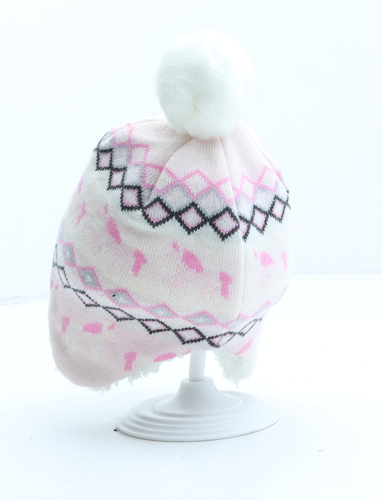 George Girls Pink Fair Isle Acrylic Bobble Hat One Size - UK Size 0-3 Months