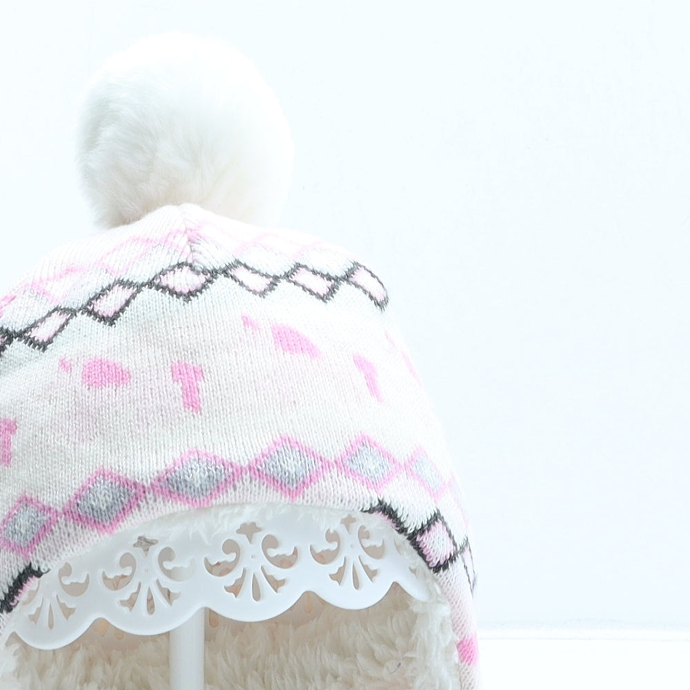 George Girls Pink Fair Isle Acrylic Bobble Hat One Size - UK Size 0-3 Months