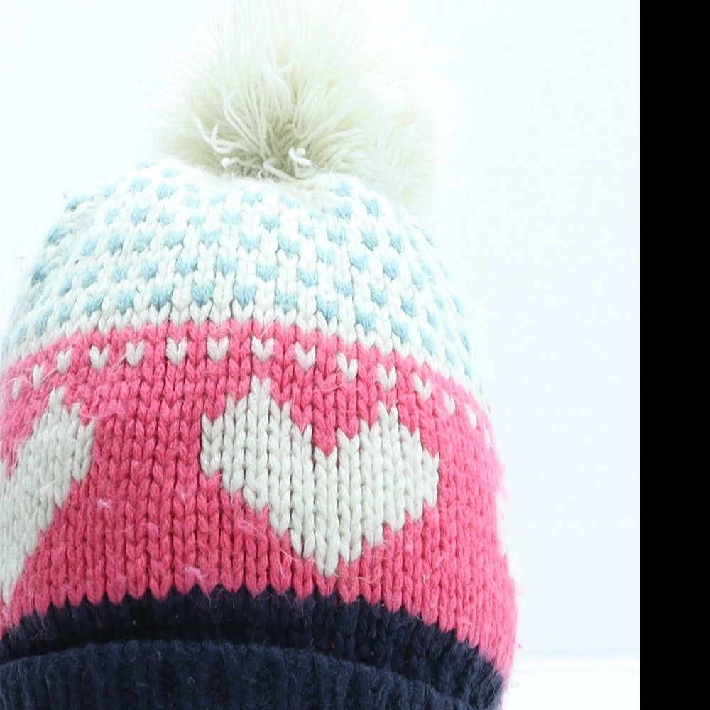 George Girls Multicoloured Geometric Acrylic Bobble Hat One Size - UK Size 4-8 Years