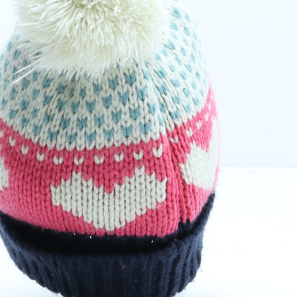 George Girls Multicoloured Geometric Acrylic Bobble Hat One Size - UK Size 4-8 Years