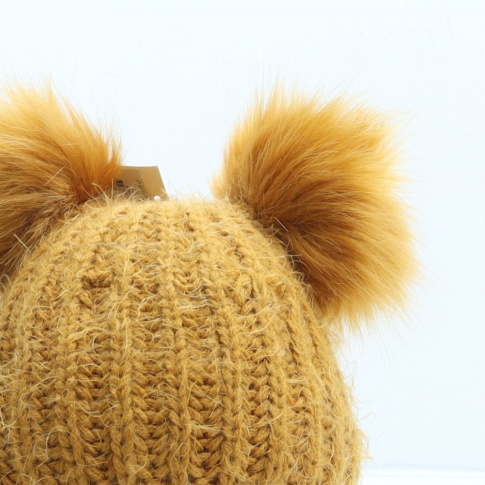 Primark Girls Yellow Acrylic Bobble Hat One Size