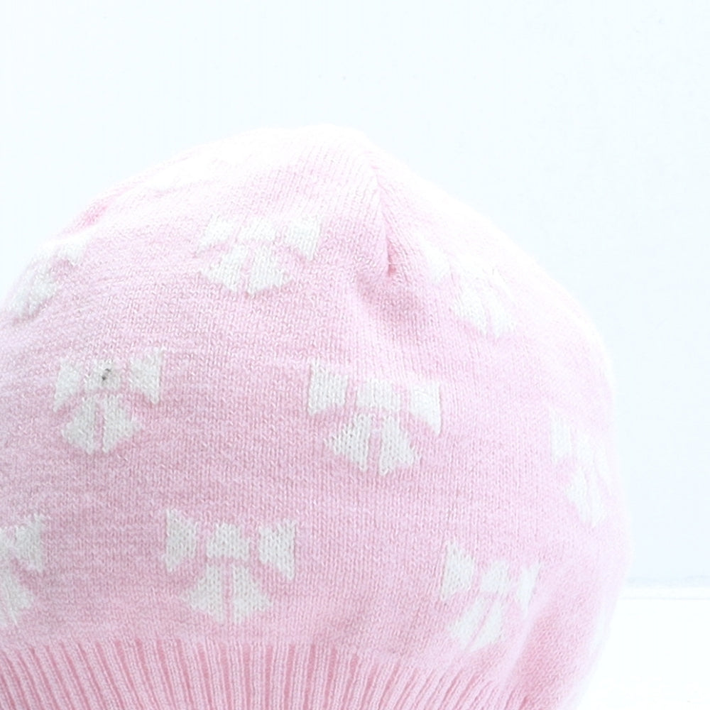 George Girls Pink Geometric Acrylic Beanie One Size - Bow Pattern