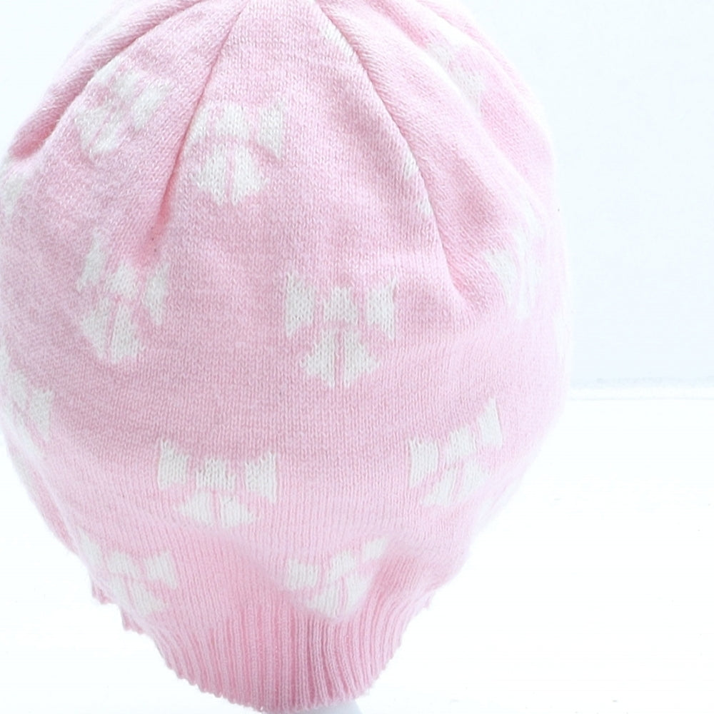 George Girls Pink Geometric Acrylic Beanie One Size - Bow Pattern