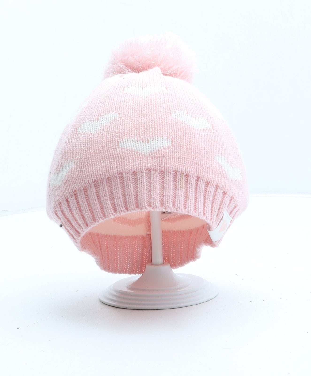 Primark Girls Pink Geometric Acrylic Bobble Hat Size M