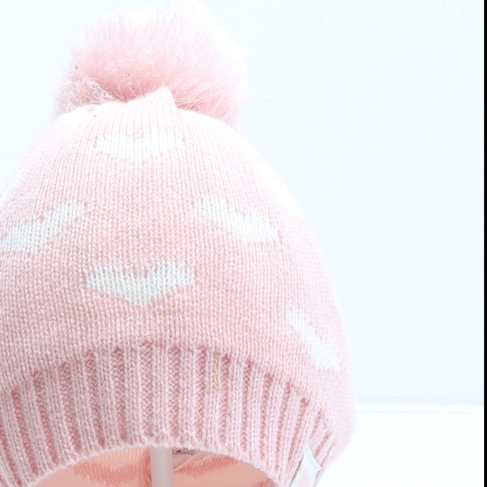 Primark Girls Pink Geometric Acrylic Bobble Hat Size M