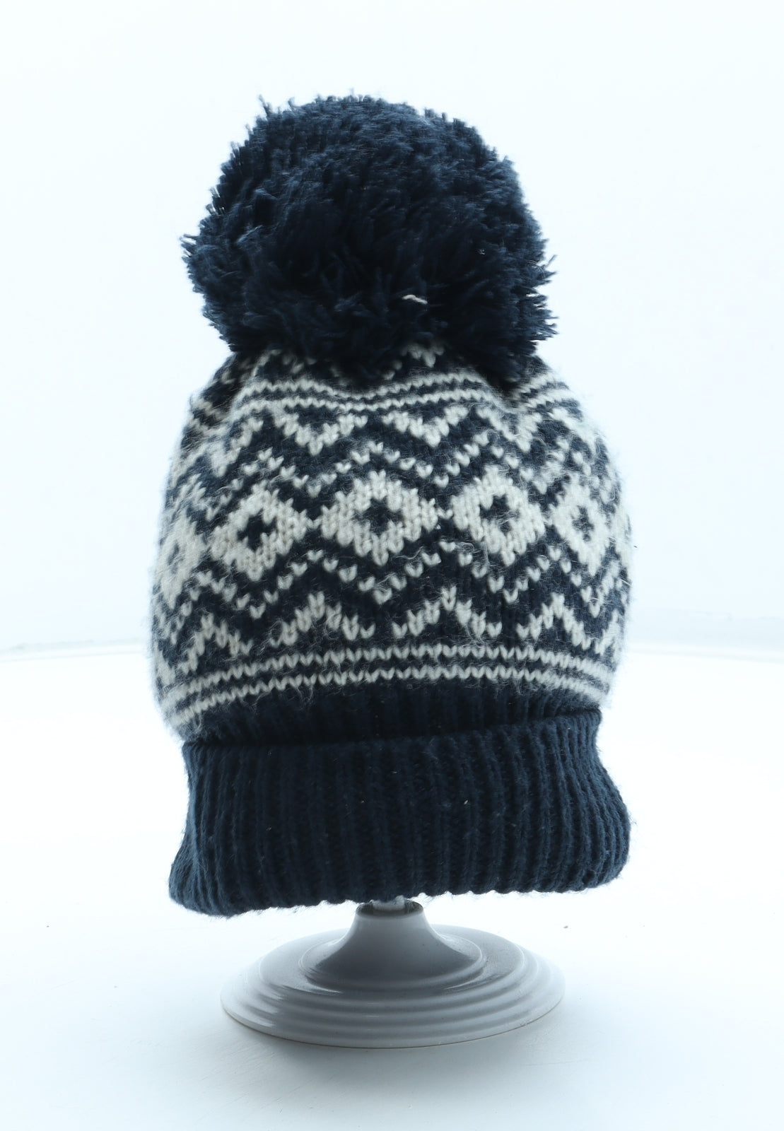 F&F Boys Blue Fair Isle Acrylic Bobble Hat Size S - UK Size 3-6 Years