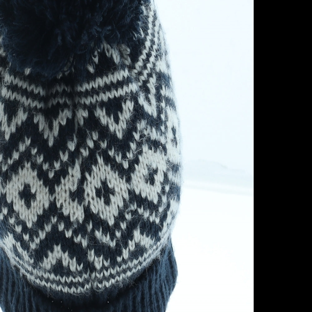 F&F Boys Blue Fair Isle Acrylic Bobble Hat Size S - UK Size 3-6 Years