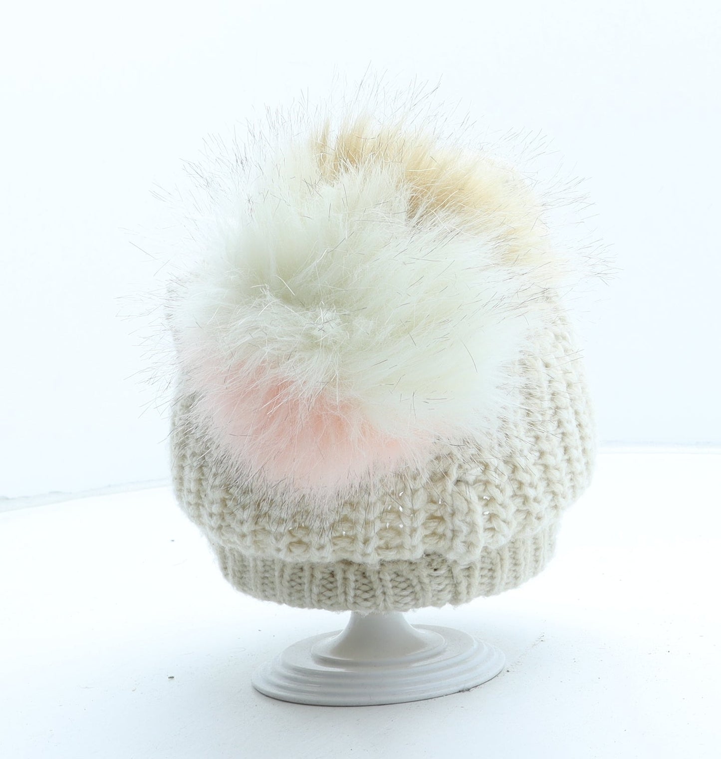 Primark Girls Beige Acrylic Bobble Hat One Size