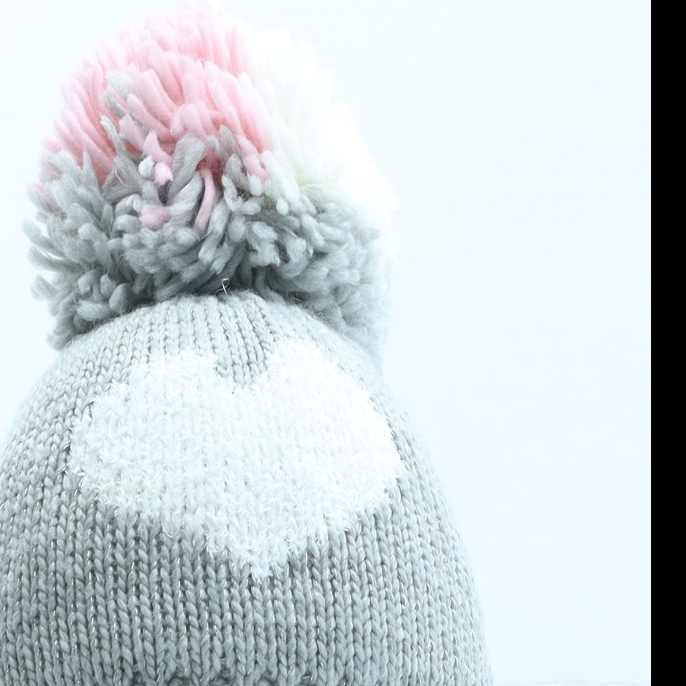 George Girls Grey Acrylic Bobble Hat One Size - UK Size 8-12 Years