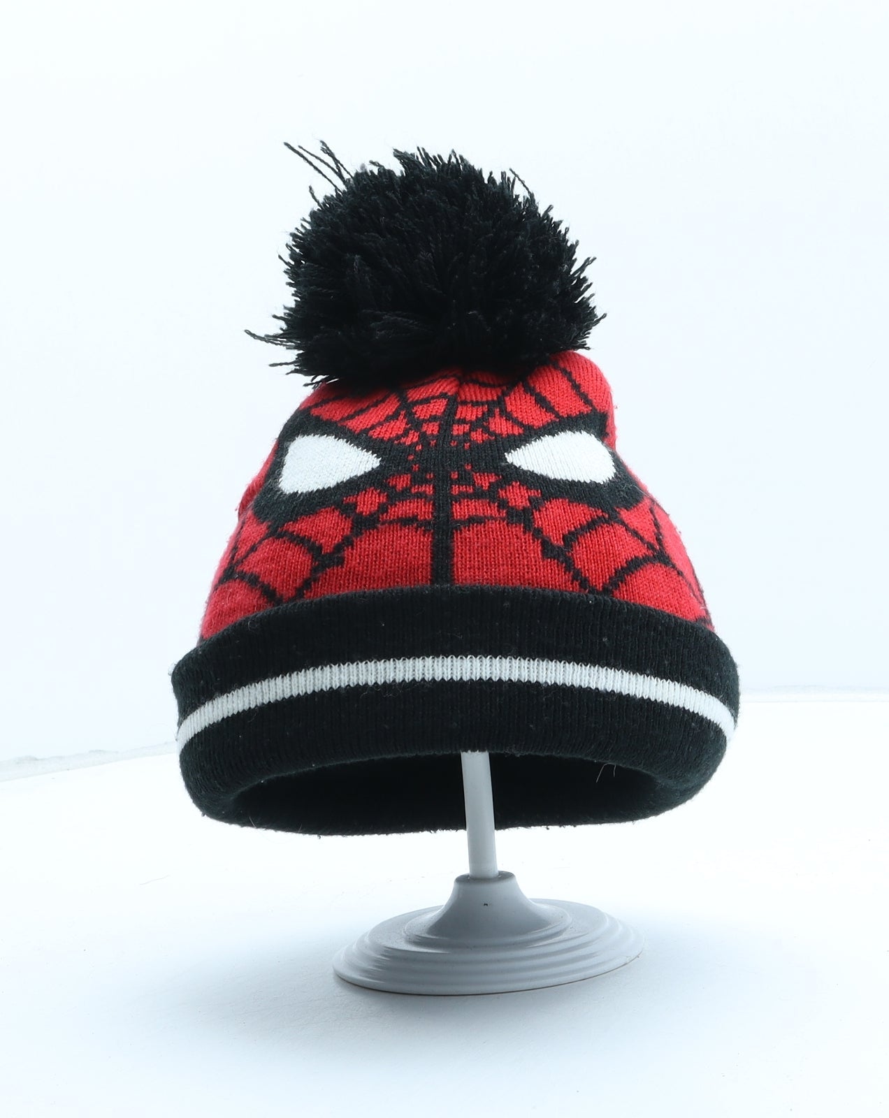 Primark Boys Red Geometric Acrylic Bobble Hat Size S - Spiderman