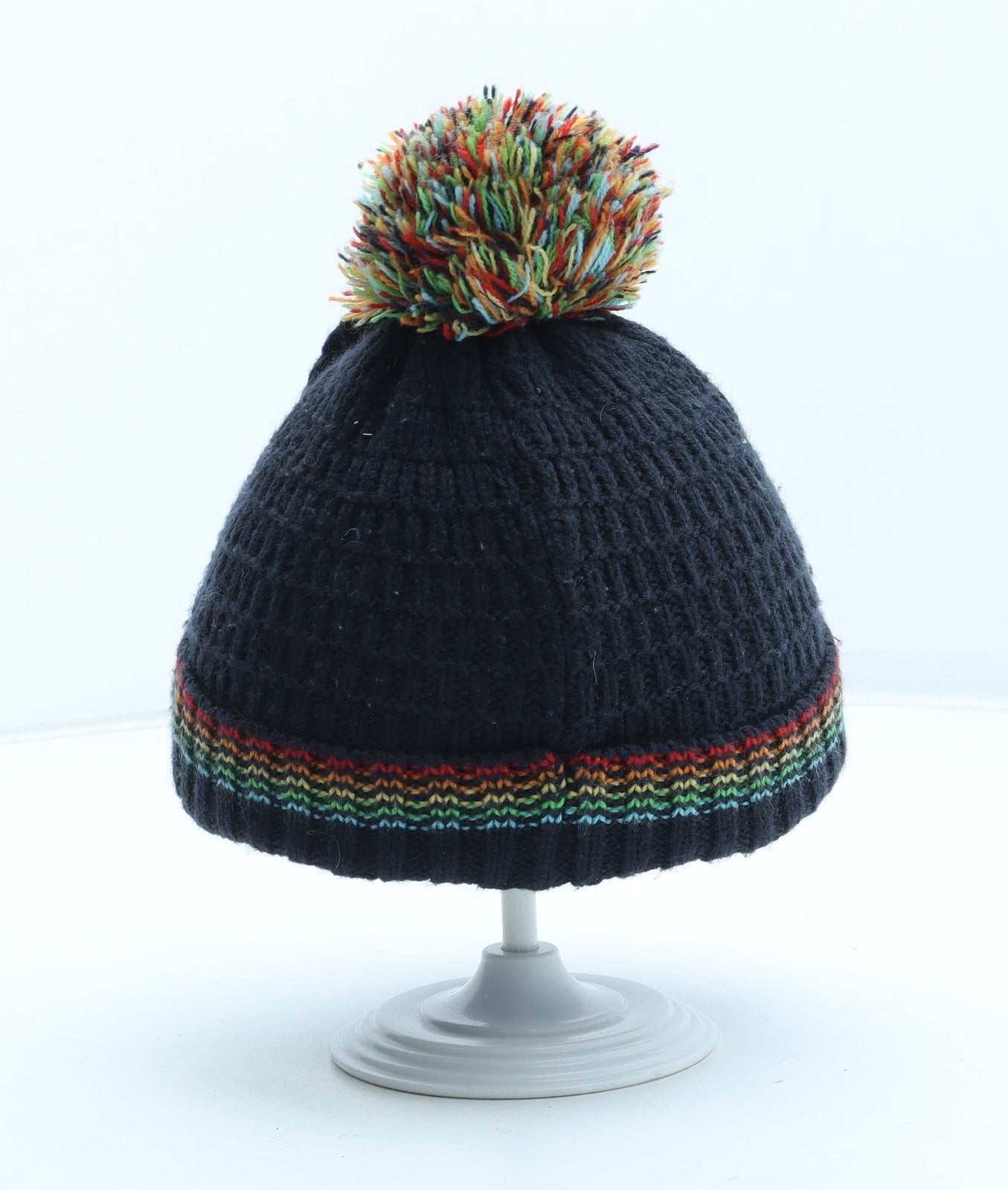 F&F Boys Blue Acrylic Bobble Hat Size S - Size 3-6 months