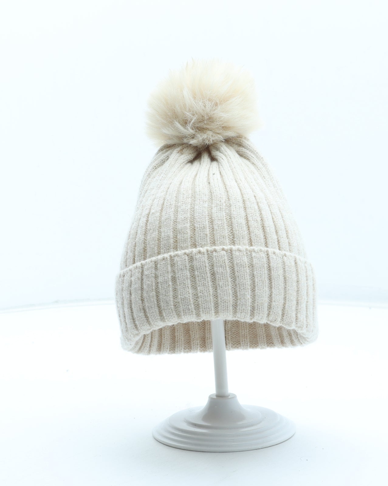 Primark Girls Beige Acrylic Bobble Hat Size M