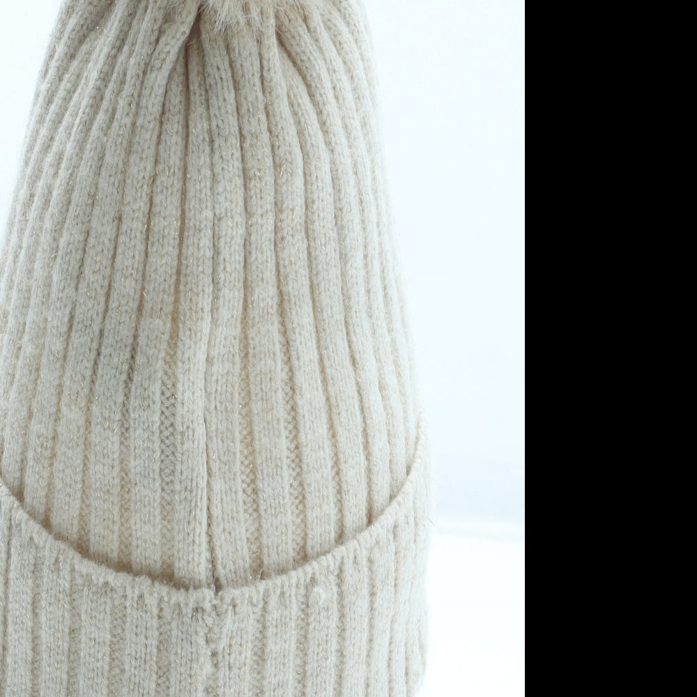 Primark Girls Beige Acrylic Bobble Hat Size M