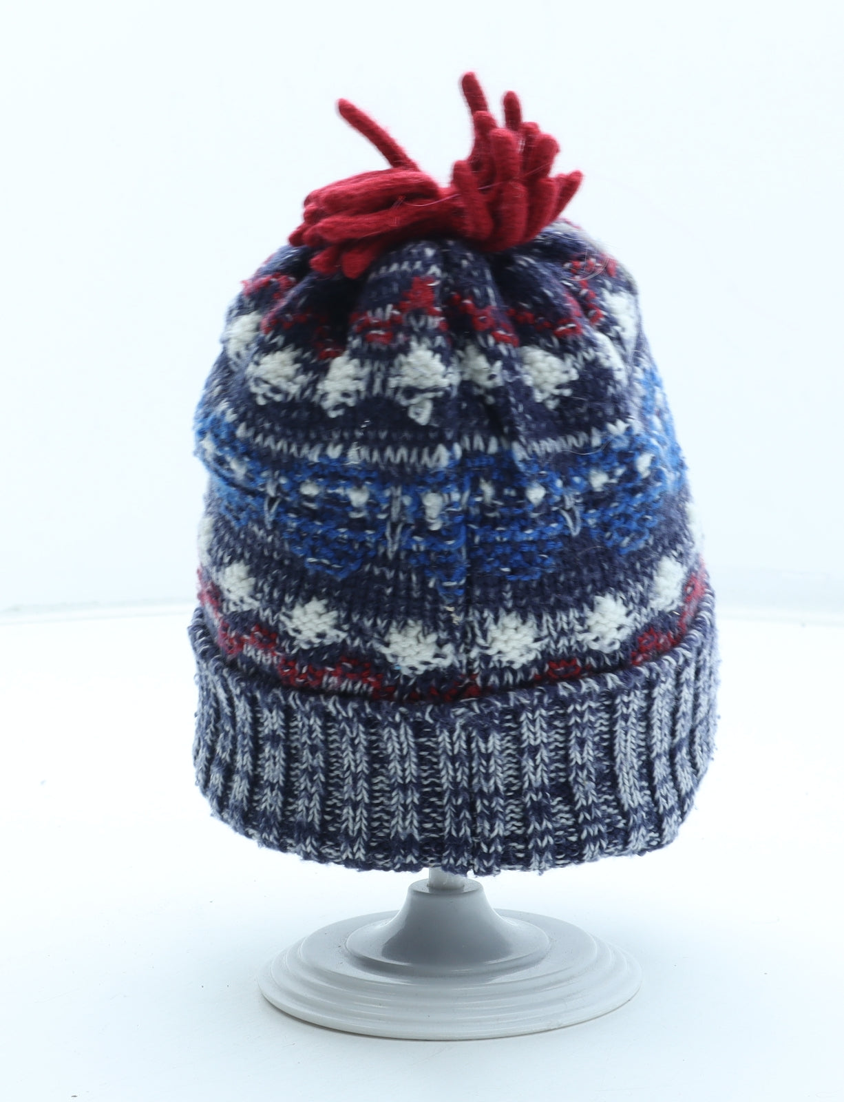 George Boys Blue Geometric Acrylic Bobble Hat Size S - Size 1-3 years